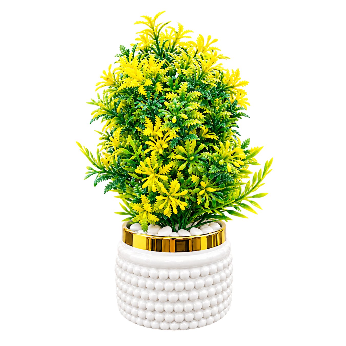 Artificial Yellow & Green Bush Plant with Decorative White Pot