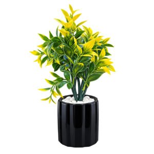 Artificial Yellow & Green Variegated Plant with Black Decorative Pot