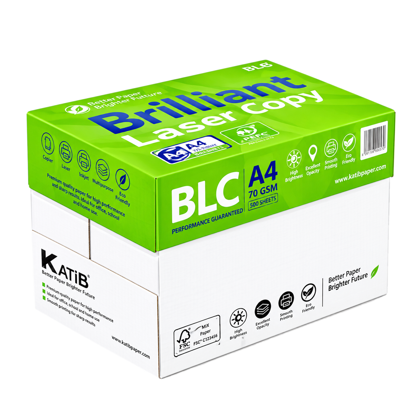 Brilliant Laser Copy Paper – A4, 70 GSM, 5 Reams Box (2,500 Sheets)