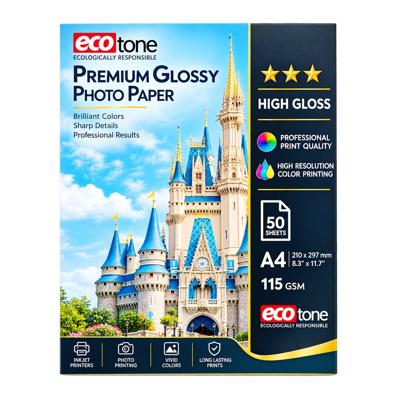 EcoTone Premium Glossy Photo Paper – A4, 115 GSM, 100 Sheets