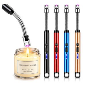 Electric Lighter Rechargeable Arc USB Candle Lighters with LED Battery Display, Flexible Neck Windproof Flameless Long Lighters for Candle BBQ Camping