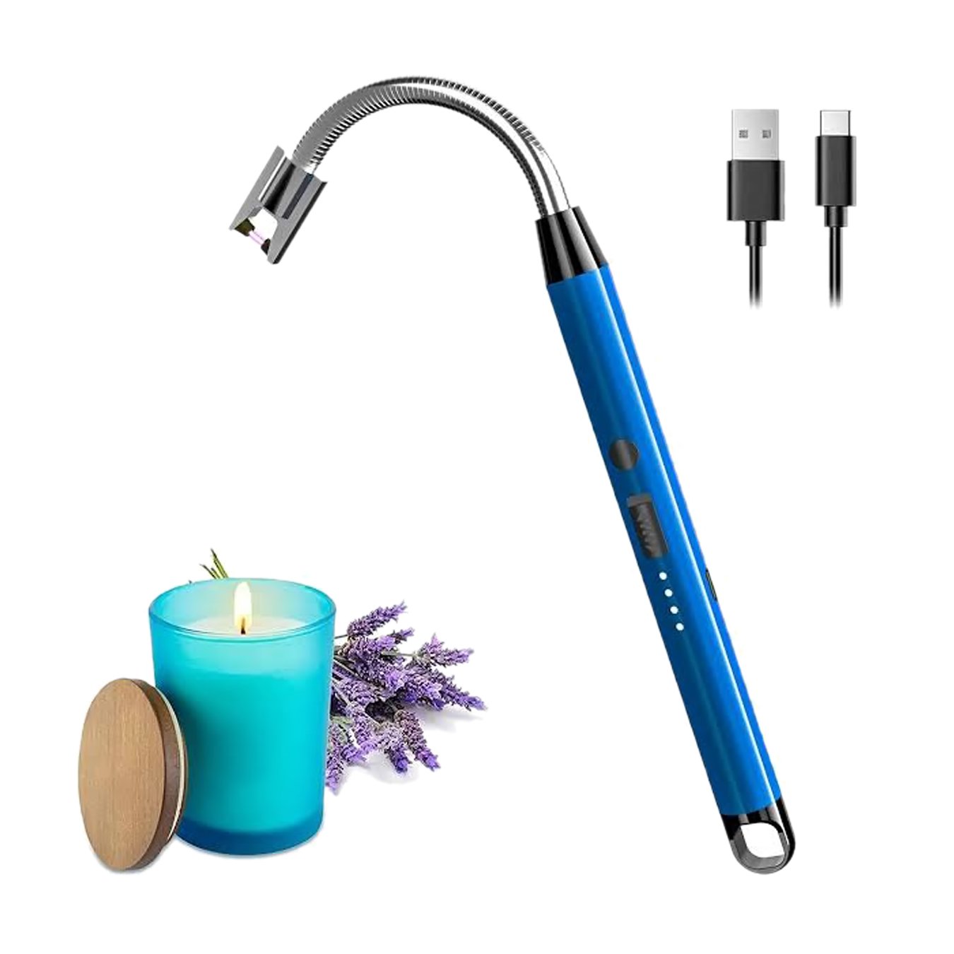 Electric Lighter Rechargeable Arc USB Candle Lighters with LED Battery Display, Flexible Neck Windproof Flameless Long Lighters for Candle BBQ Camping