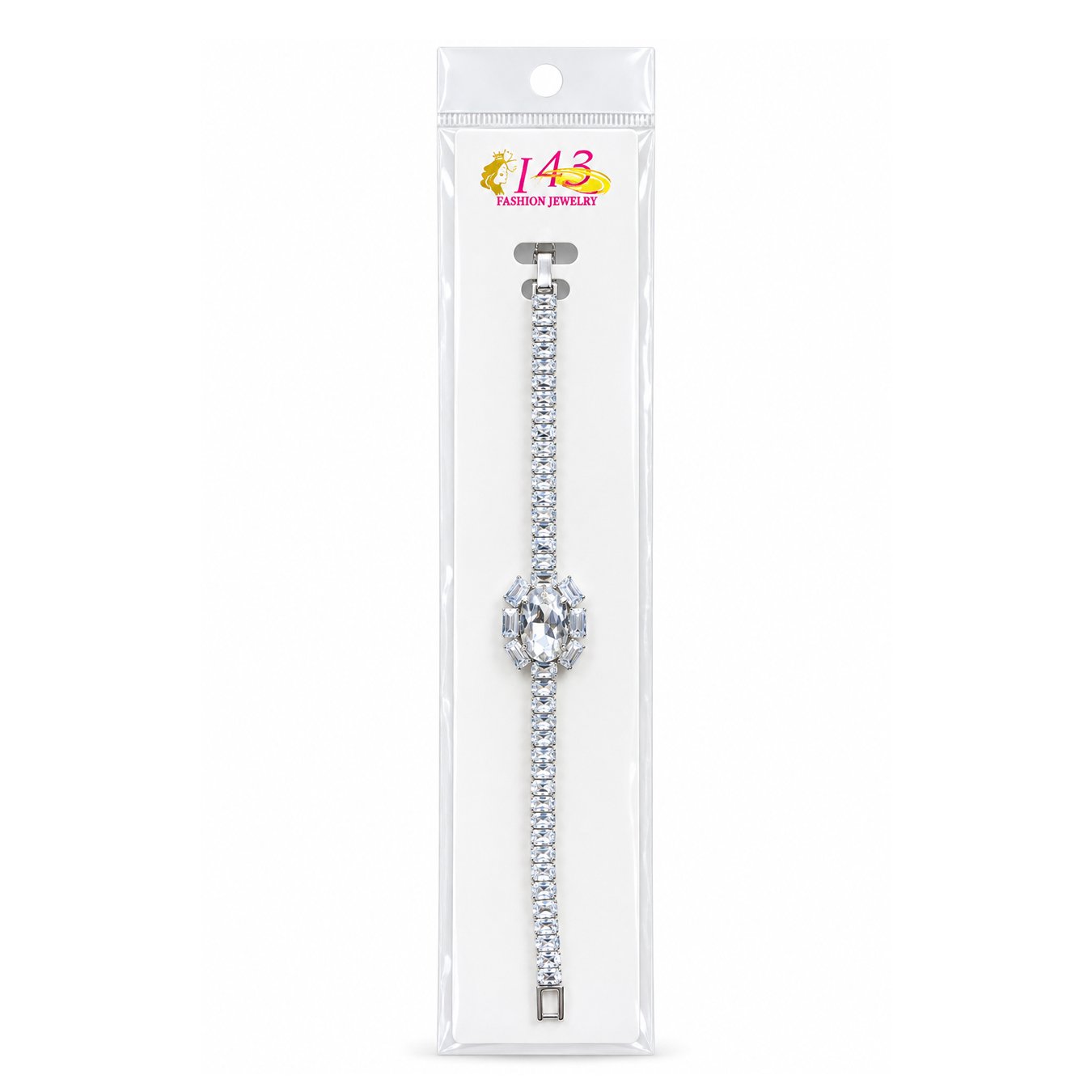 Fashion Jewelry Silver Crystal Bracelet with Oval Center Stone