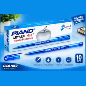 PIANO Crystal Gel Needle Point Pen – Blue, 10 Pieces Box