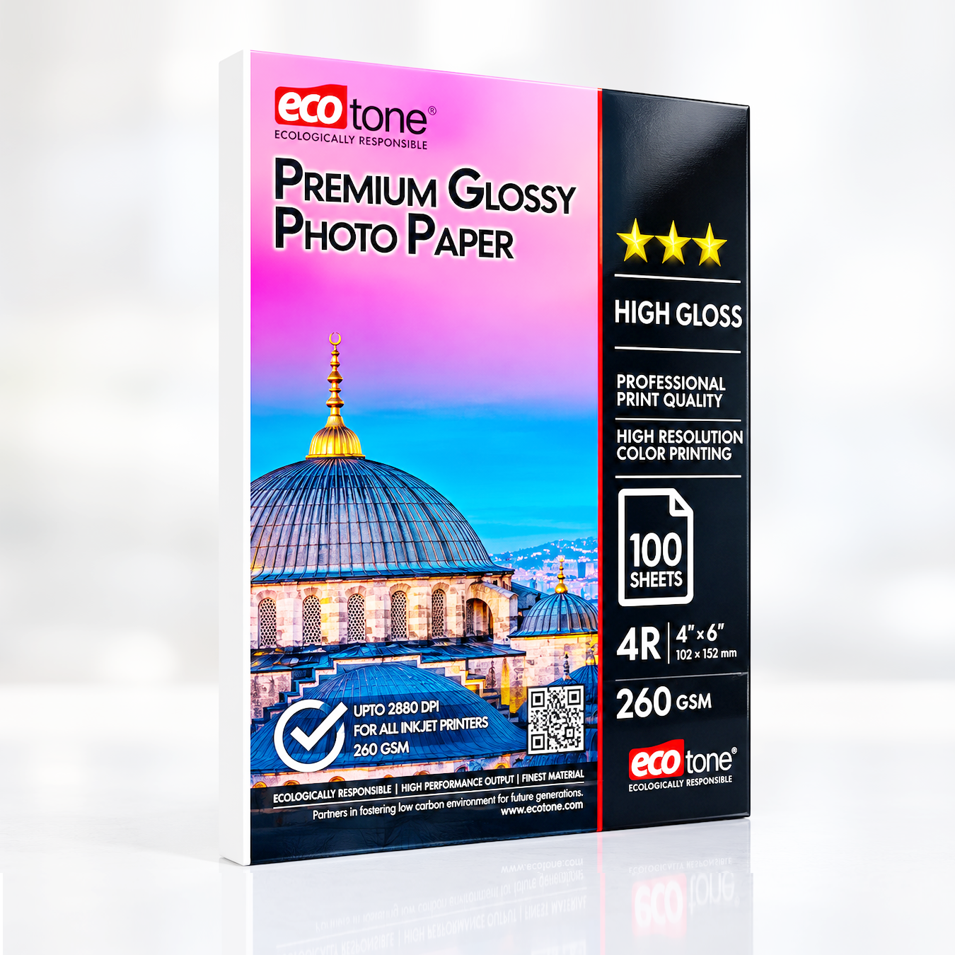 EcoTone Premium Glossy Photo Paper – 4R (4×6) 260 GSM, 100 Sheets