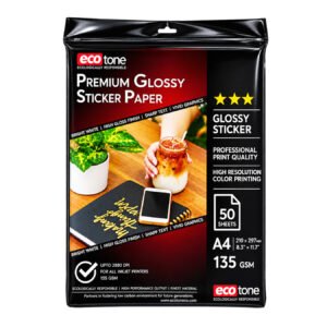Ecotone Premium Glossy Sticker Paper – A4, 135 GSM, 50 Sheets