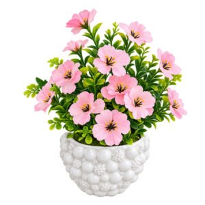 Pink Artificial Flower Plant with White Decorative Pot