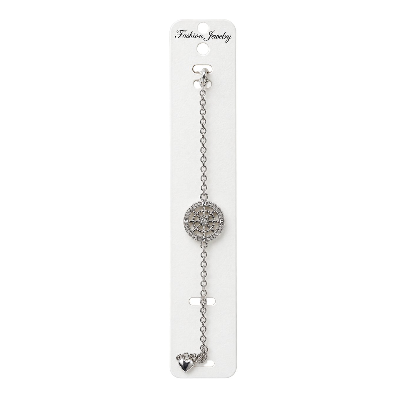 Silver Compass Charm Bracelet – Heart Pendant Chain Jewelry