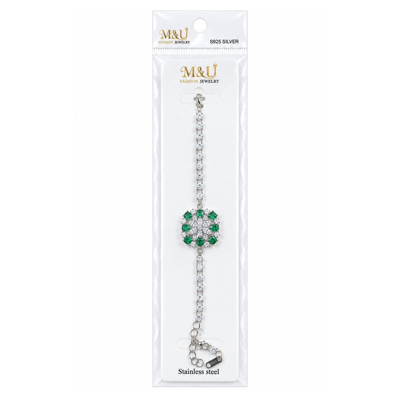 Silver Green Emerald Crystal Bracelet