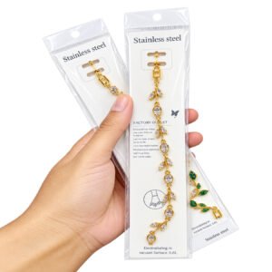 Stainless Steel Gold-Plated Crystal Leaf Bracelet