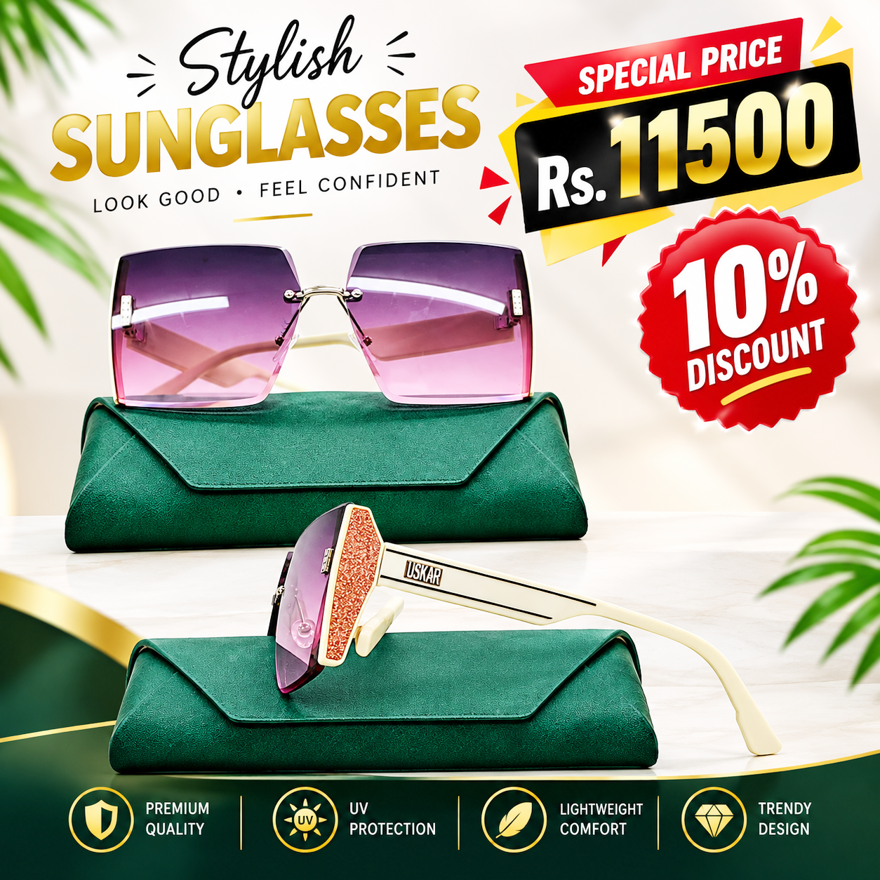 Premium Rimless Square Gradient Sunglasses for Women