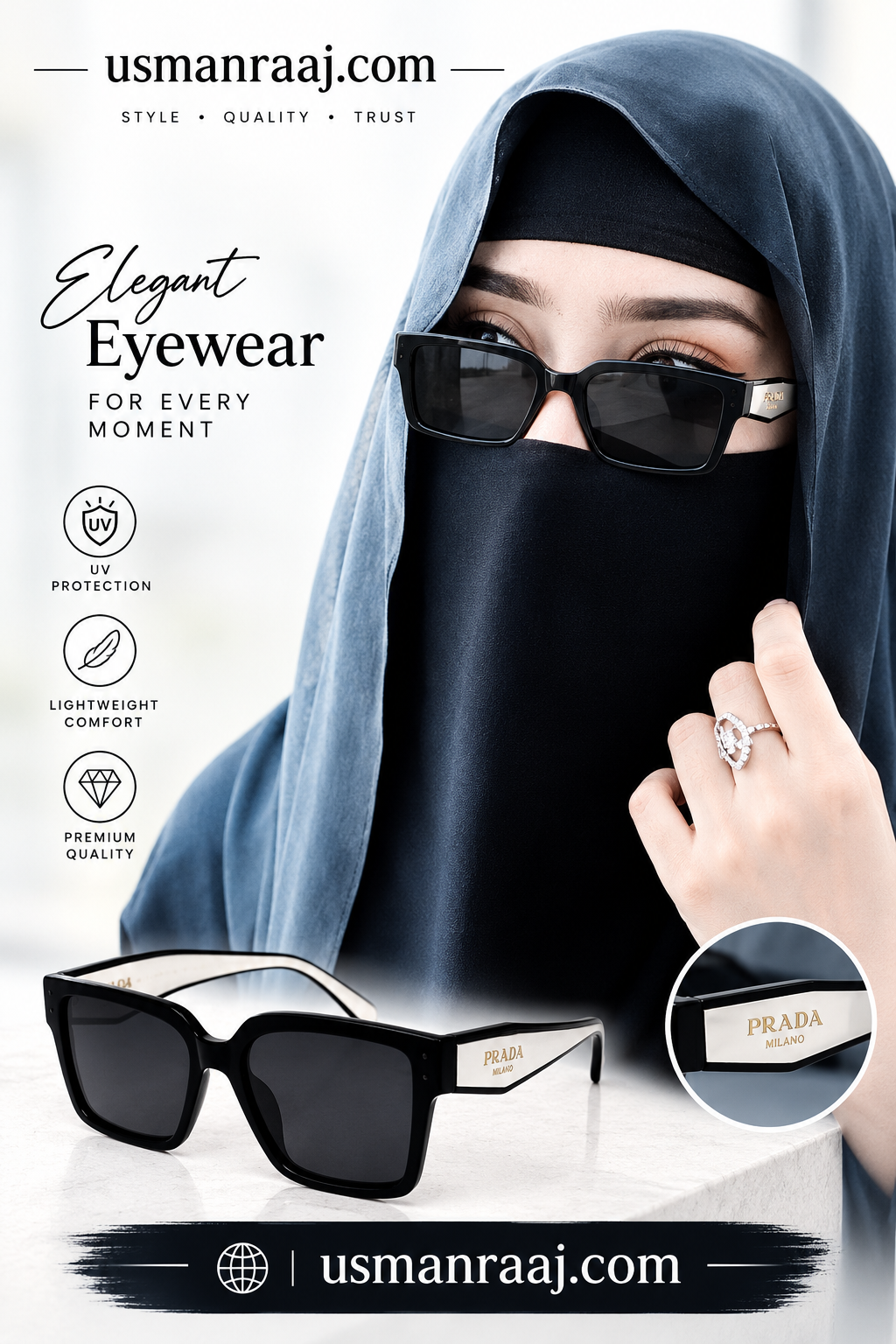 Premium Black Oversized Square Sunglasses with Smoky Grey Gradient Lenses – Prada Milano Style