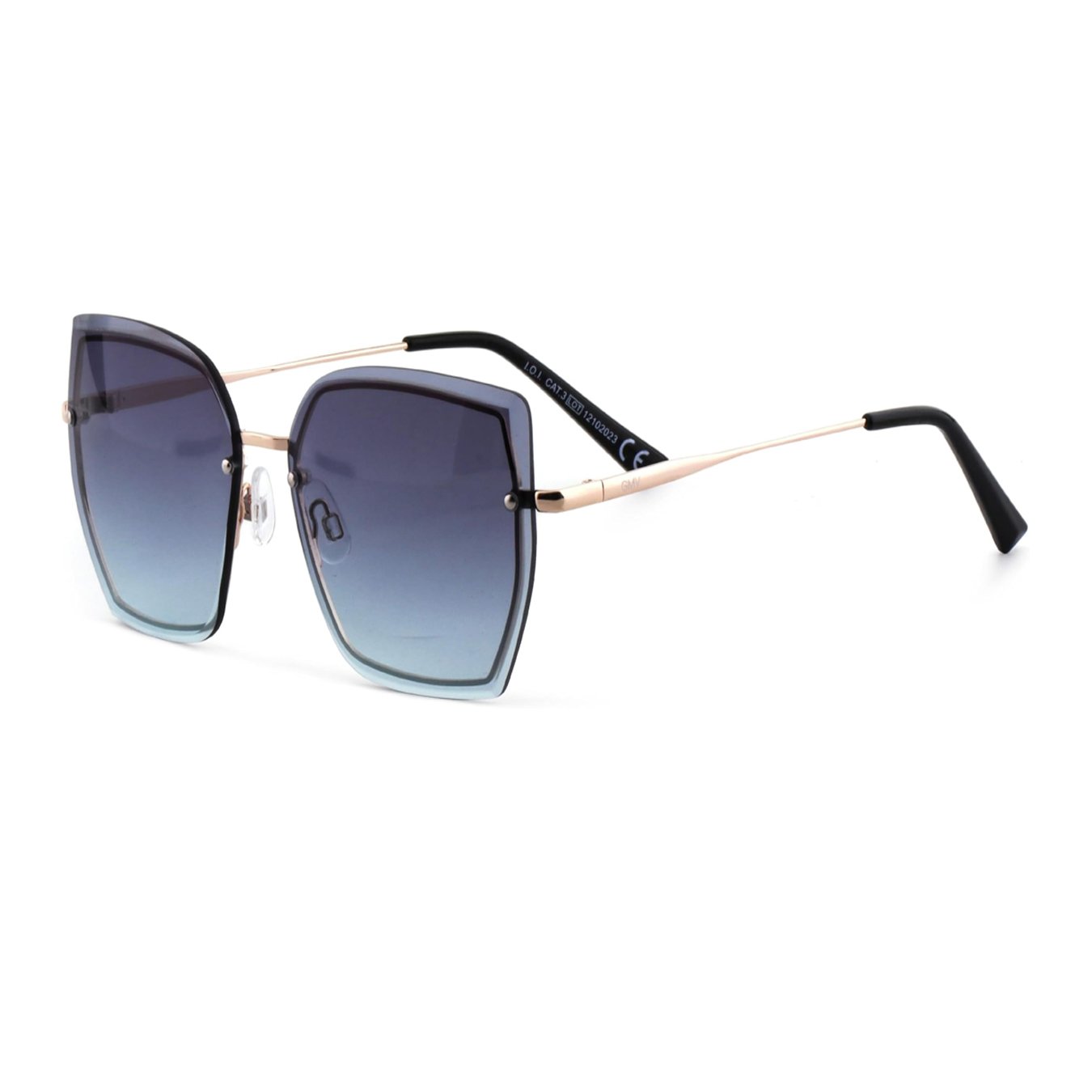 Gucci-Style Oversized Square Gradient Sunglasses – Gold Frame & Blue Lenses
