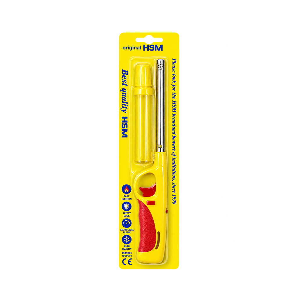 HSM Premium Long Neck Gas Lighter – Multipurpose Kitchen, Stove & BBQ Igniter with Safety Lock, Yellow & Red