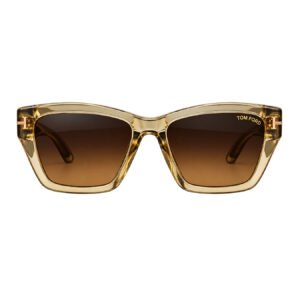 Tom Ford Oversized Square Sunglasses – Transparent Amber Frame with Brown Gradient Lenses