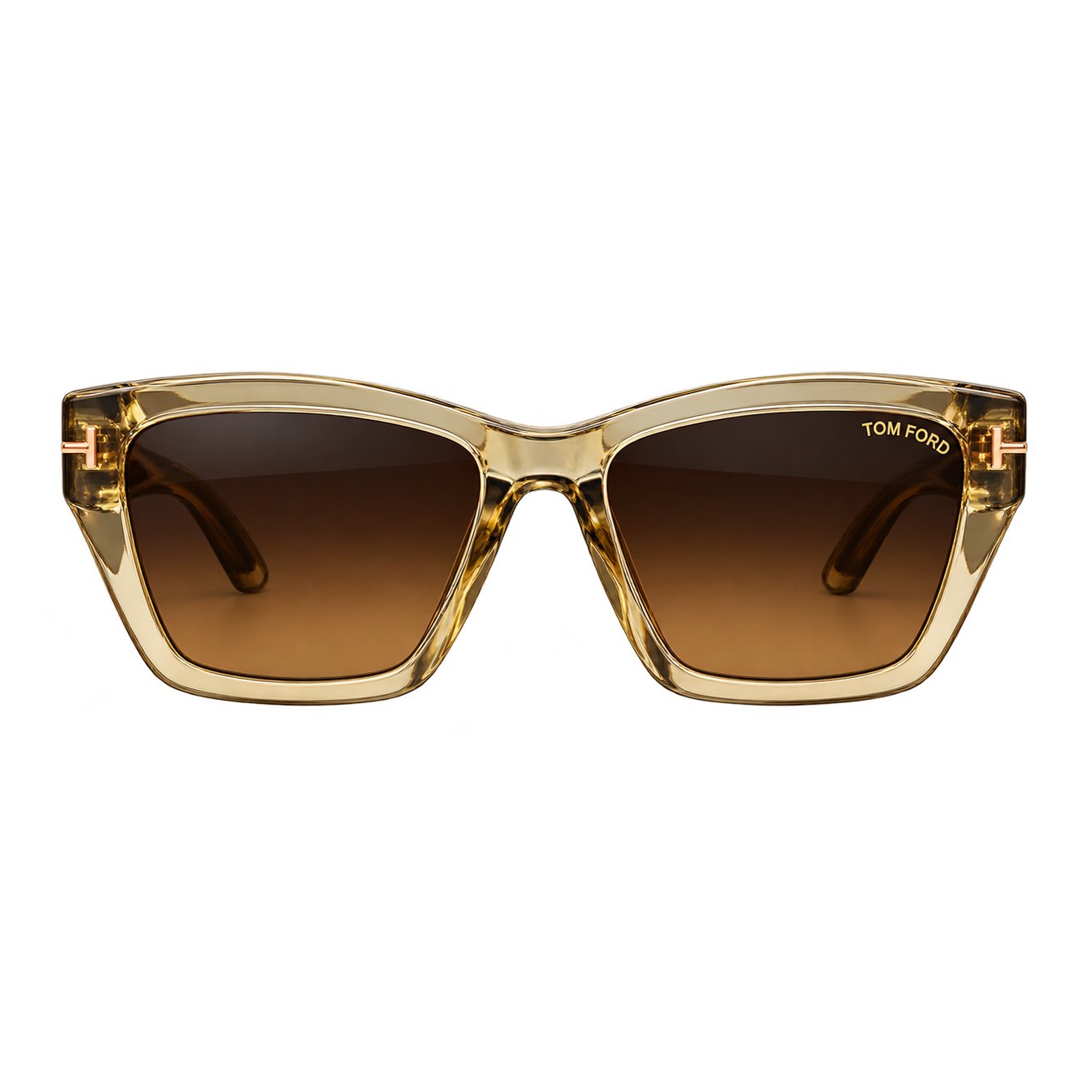 Tom Ford Oversized Square Sunglasses – Transparent Amber Frame with Brown Gradient Lenses