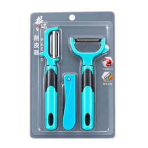 Premium 3-in-1 Stainless Steel Vegetable & Fruit Peeler Set, Multifunctional Kitchen Peeling Tools with Ergonomic Non-Slip Grip Handles, Sharp Rust-Resistant Blades, Easy Peel Design for Potatoes, Carrots, Cucumbers, Apples & Other Fruits and Vegetables, Turquoise Blue Kitchen Accessories for Home Cooking, Food Preparation & Everyday Use