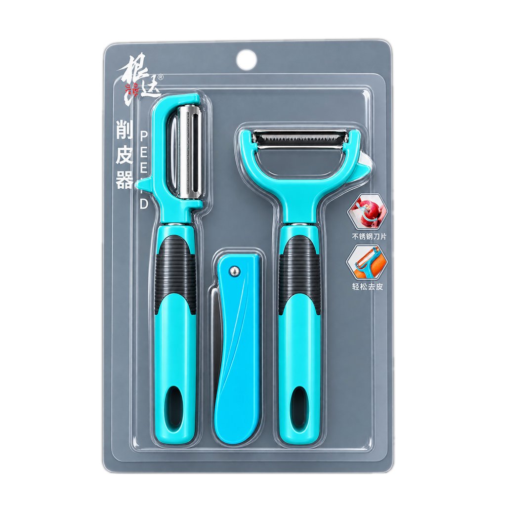Premium 3-in-1 Stainless Steel Vegetable & Fruit Peeler Set, Multifunctional Kitchen Peeling Tools with Ergonomic Non-Slip Grip Handles, Sharp Rust-Resistant Blades, Easy Peel Design for Potatoes, Carrots, Cucumbers, Apples & Other Fruits and Vegetables, Turquoise Blue Kitchen Accessories for Home Cooking, Food Preparation & Everyday Use