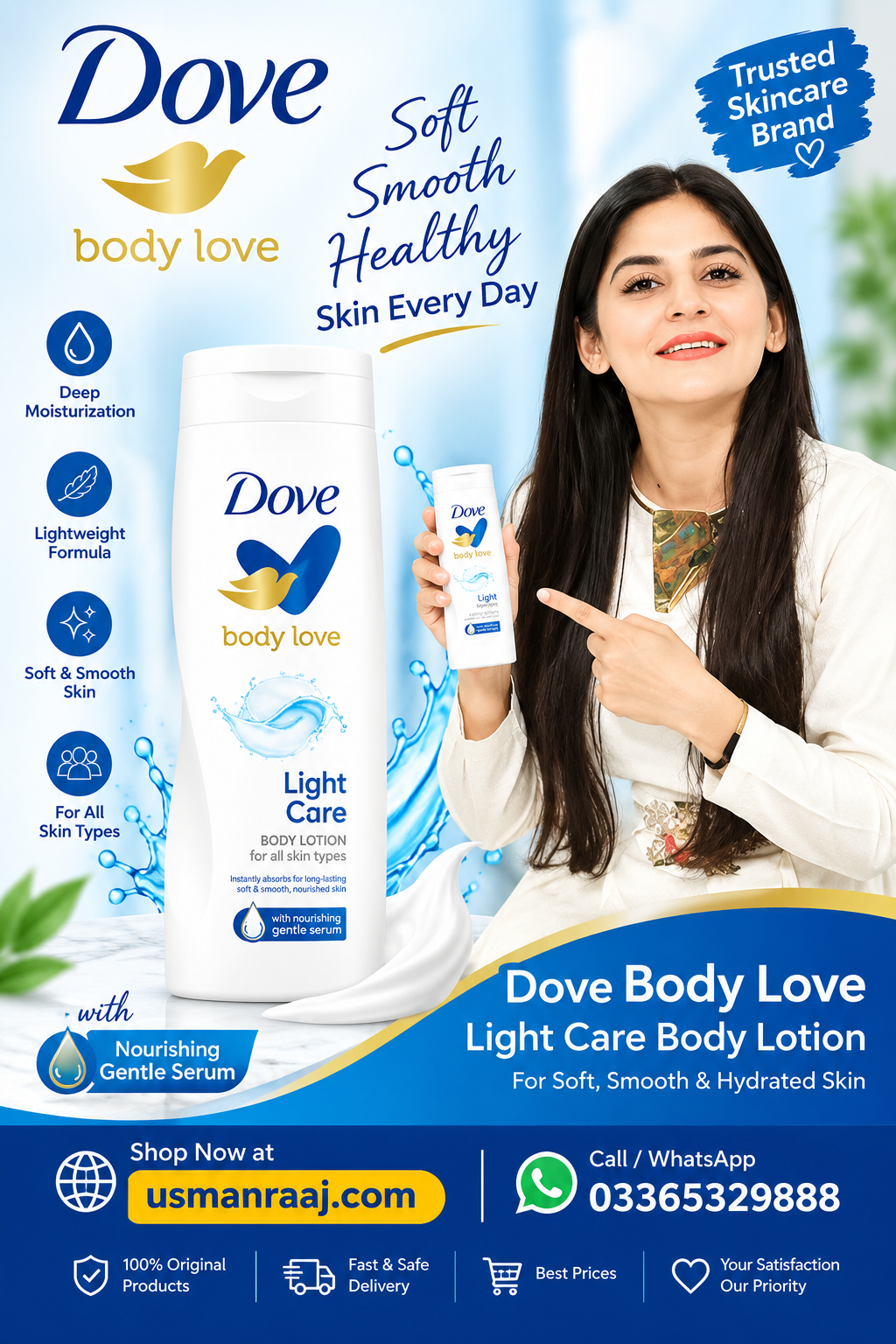 Dove Body Love Light Care Body Lotion 400ml – Moisturizing Body Lotion with Nourishing Gentle Serum for Soft, Smooth, Hydrated Skin – For All Skin Types
