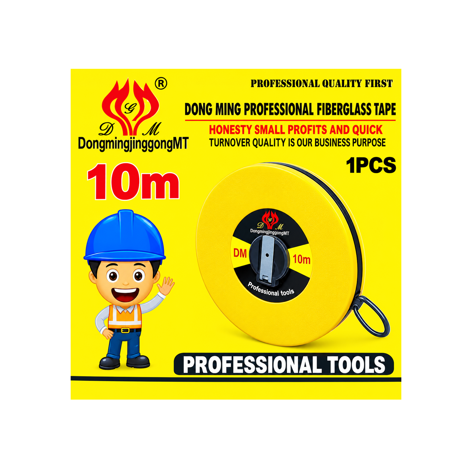 Dong Ming Professional Fiberglass Measuring Tape 10m – High-Quality Retractable Tape Measure, Durable Professional Measuring Tool for Construction, Home Improvement, DIY Projects & Industrial Use – 1 Piece